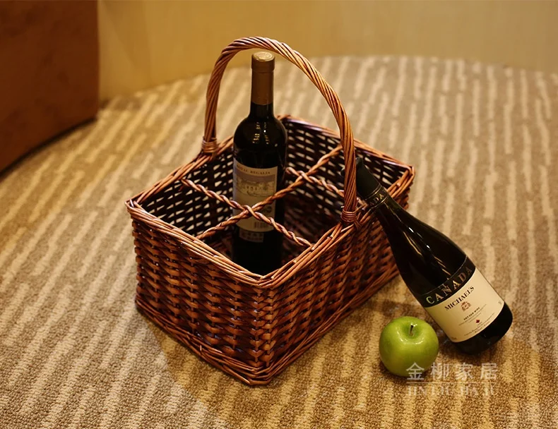 Imagem -03 - Handmade Vine Wicker Knitted Organizer Cesta de Armazenamento para Vinho Bebidas Camping Piquenique Suprimentos Dipartamentos Natural e