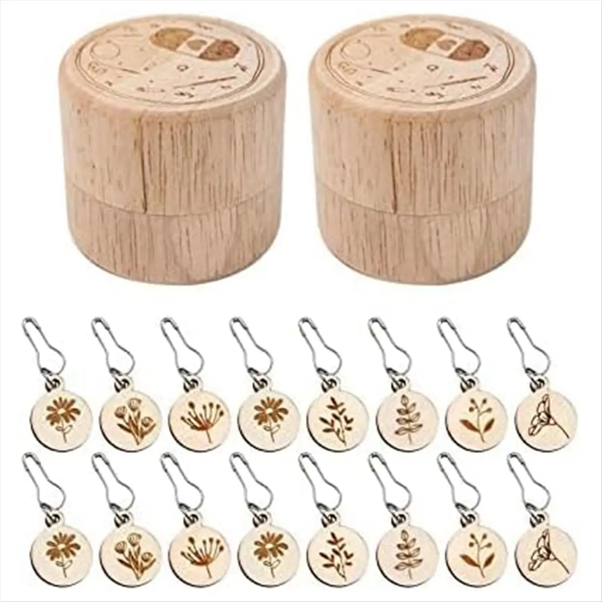 PROMOTION!16Pcs Removable Markers with Wooden Storage Box for Knitting and Crocheting,Wood Crochet Marker Charms