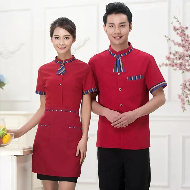 Summer Restaurant Waiter Uniform Women Cafe Kitchen Chef Uniform Bakery Work Wear Cooffee Shop Waitress Uniform Hot Pot Overalls