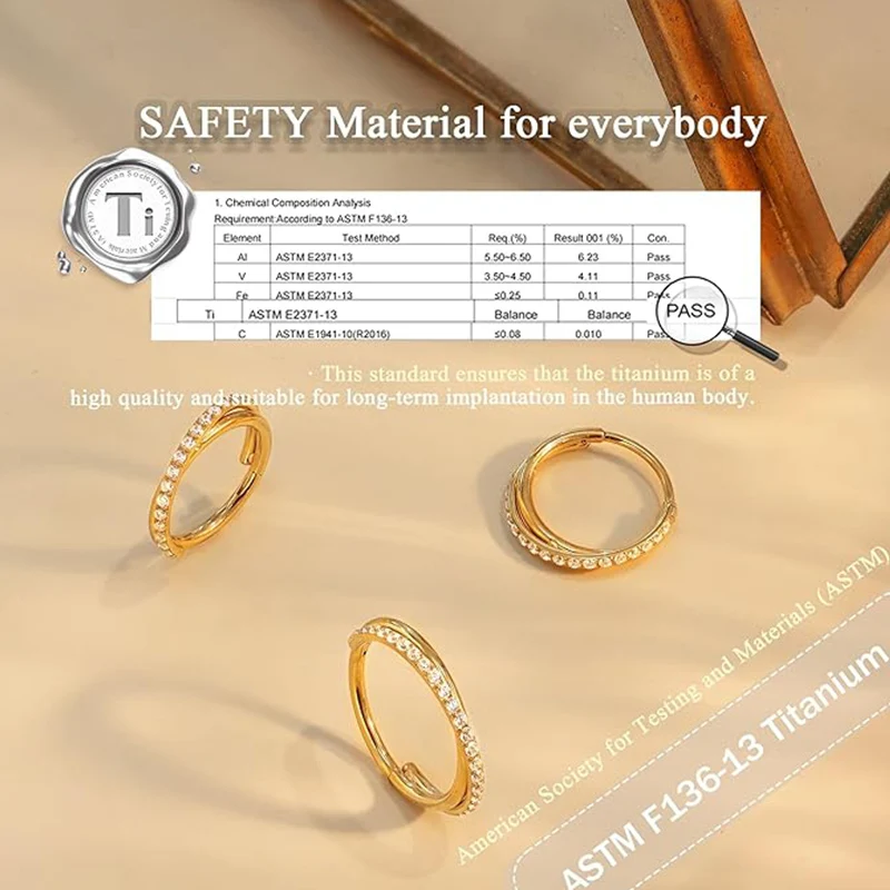 G23 Titanium 16G Clicker Hoop Ring CZ Huggie Earrings