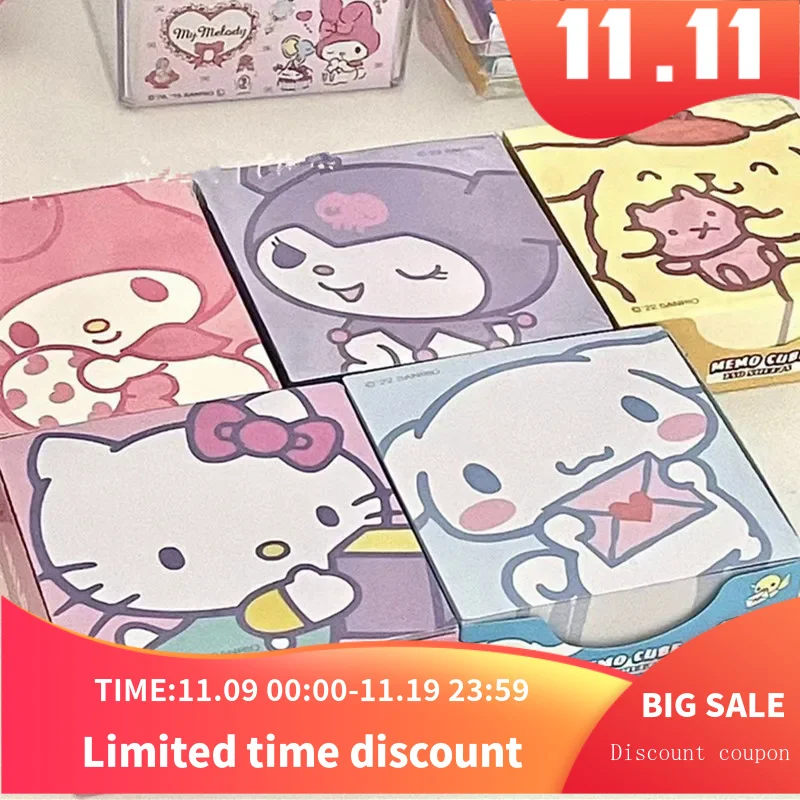 250Pcs Sanrio Hello Kitty Note Paper Kawaii Kuromi Cinnamoroll  Decorative Paper Student School Stationery Supplies Christmas