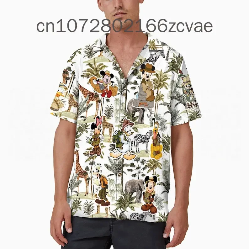 Disney Mickey and Friends Safari Animal camicia hawaiana Disney Mickey camicia hawaiana camicia a maniche corte con bottoni Casual retrò