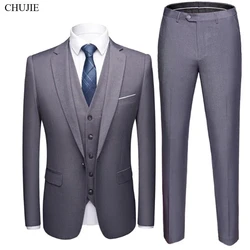 Men Suit Wedding 3 Pieces Blazers 2 Set Elegant Full Jacket Vest Pants Slim Fit Business Latest Coat 2024 Trousers Custom