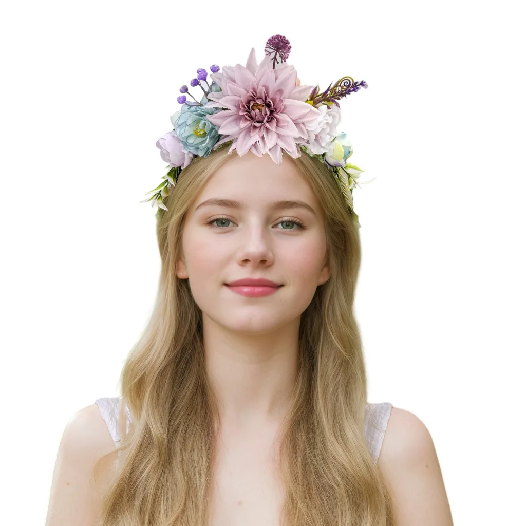 

Holiday party headband bridal photo double-sided flower head flower headband dance performance creative headgear