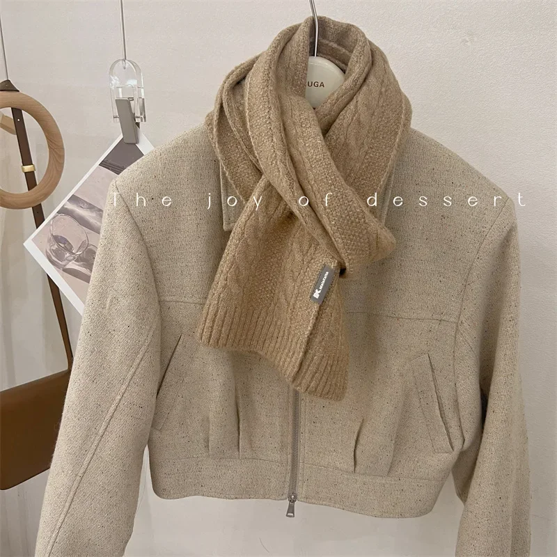 Chic Simple Classic Knitted Wool Scarf Men Korean Style Autumn Winter Soft Wool Blend Muffler Male Thermal Shawl Women