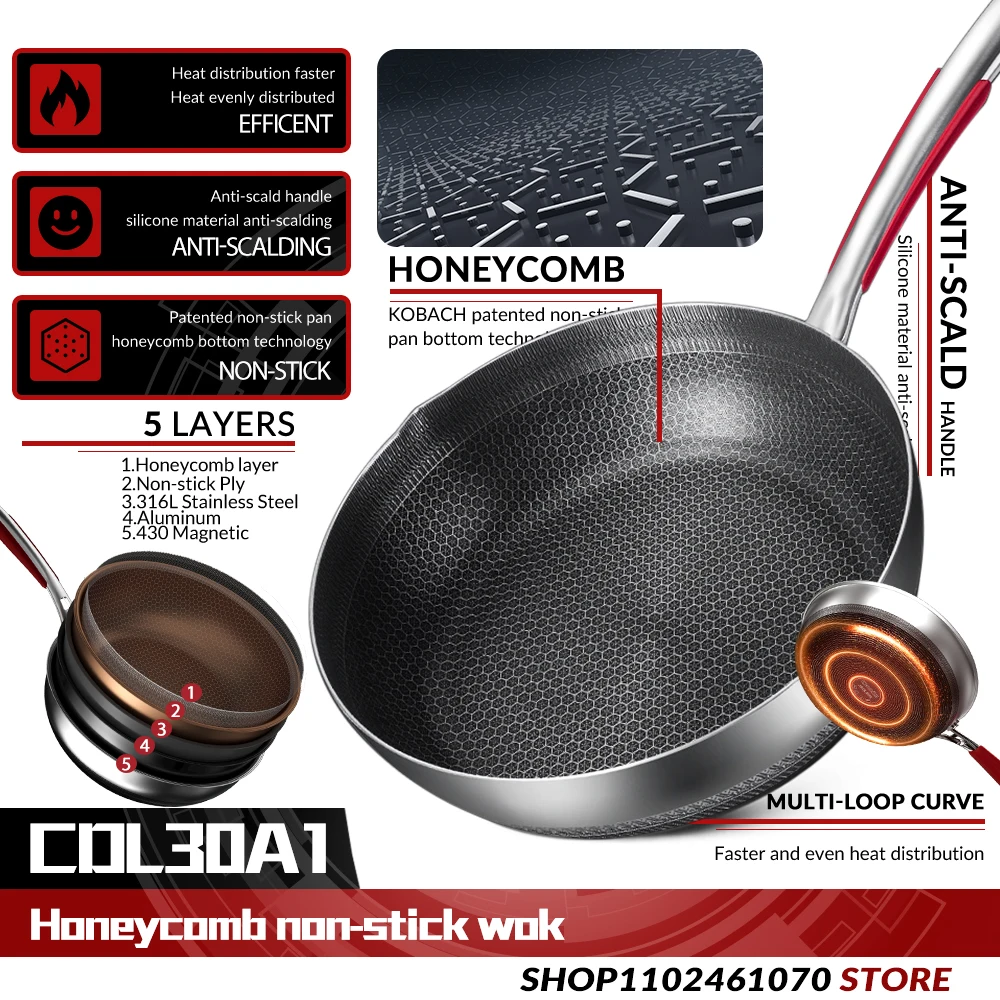 Kitchen Nonstick Wok 316L Medical Grade Stainless Steel Nonstick Wok Electric Induction Pan