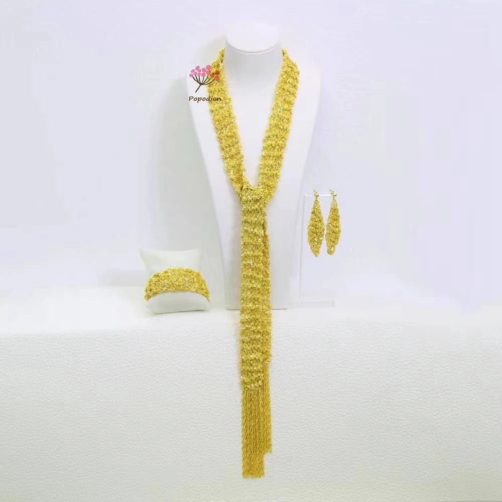 New Dubai 24K Gold Plated High end Customized Necklace, Earrings, Bracelet for Women's Wedding Jewelry Set DD10501