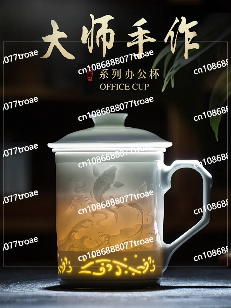 Linglong Tea Cup High End Chinese Zodiac Tea Separation Filter Cup with Lid Ceramic Office Cup