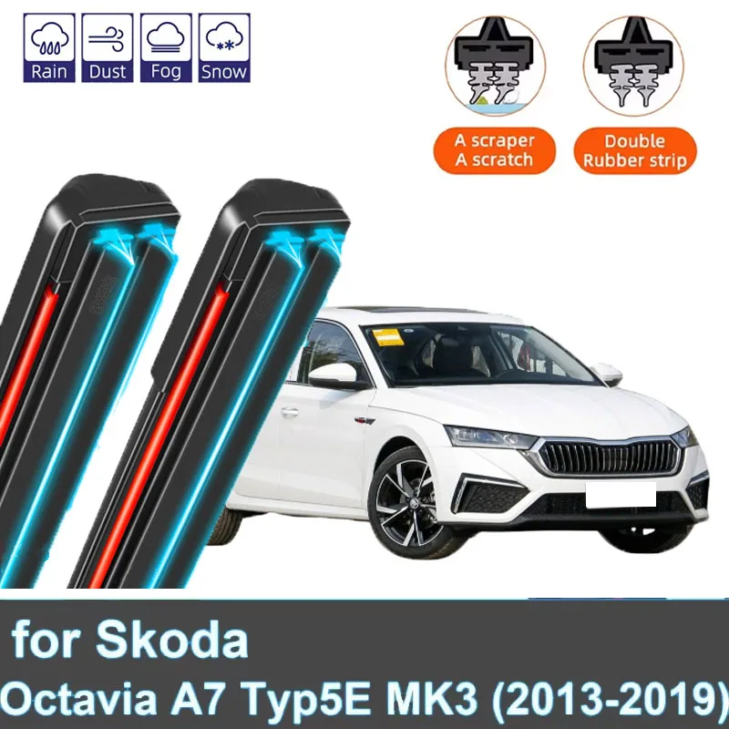 

2PCS Car Wiper Blades for 2013-2019 Skoda Octavia A7 Typ5E MK3 Front Double Rubber Car Accessories 2014 2015 2016 2017 2018 2019