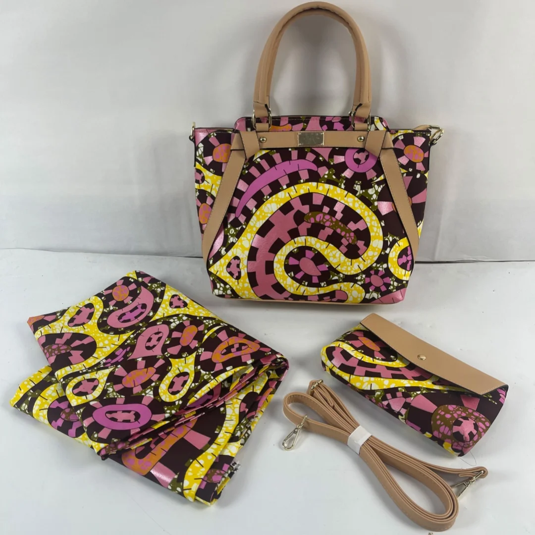 2024 New Style Ankara Fabrics Nigerian Wax Print High Quality Super Golden Wax with Handbag 3Pcs for wedding Y5