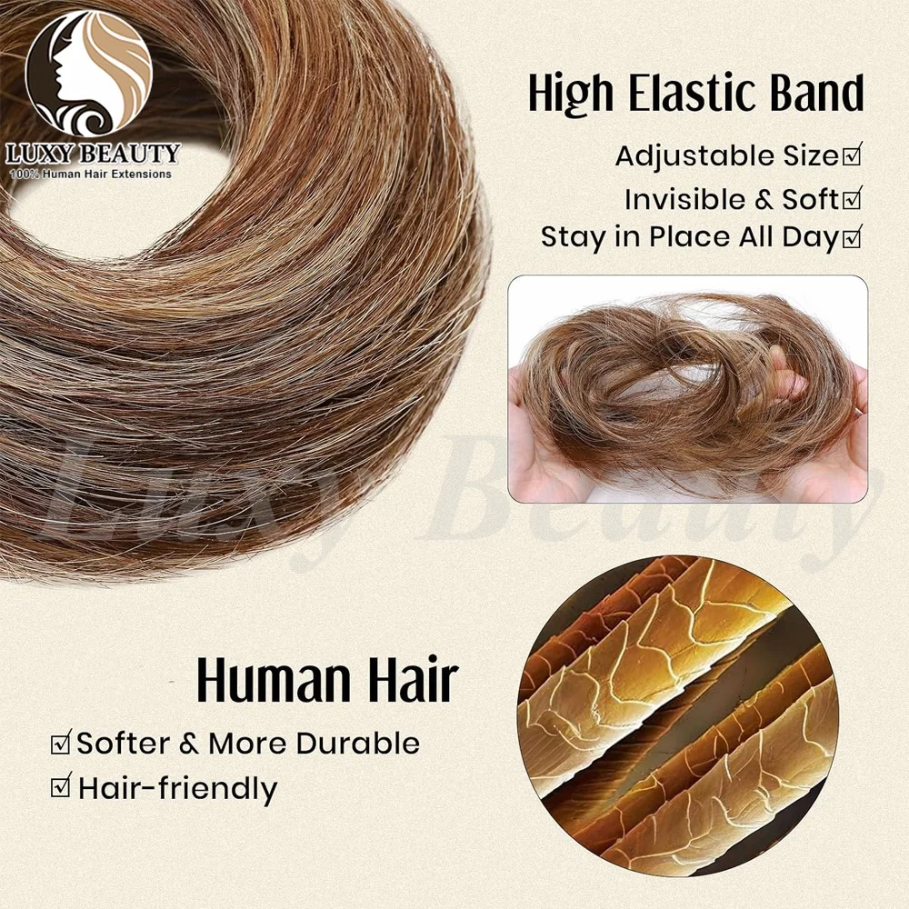 Human Hair Buns Ponytail Hairpiece Brazilian Hair Pieces Bun For Women Scrunchies Updos Donut Chignon 100% Human Hair Extensions