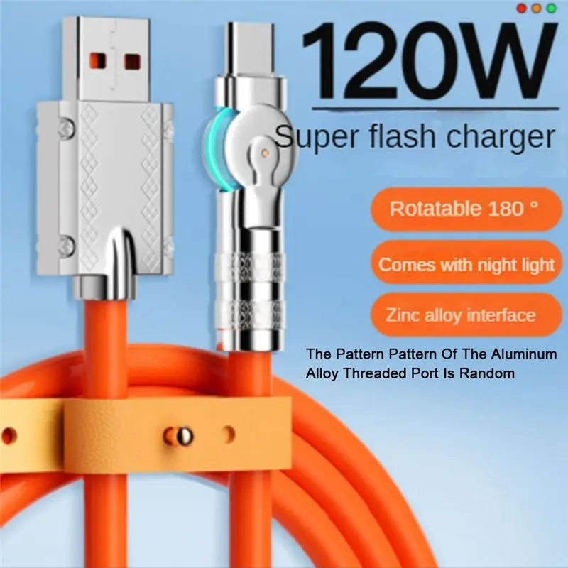 T64C! 120W 6A Super Fast Charge Type-C Liquid Silicone Cable Quick USB Cable for Smart Phone Pixel Bold Data Line,Orange 2M