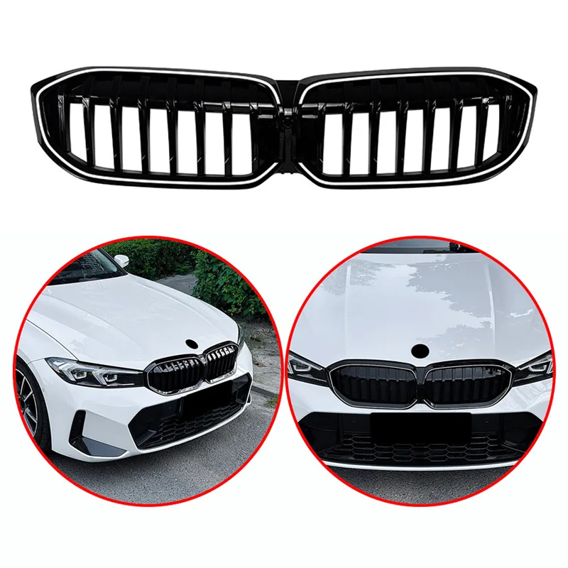 

For BMW 3 Series G20 G21 G28 LCI 2023 UP High Quality ABS Single Line LED Kidney Grille Car Front Bumper Grill Glossy Black