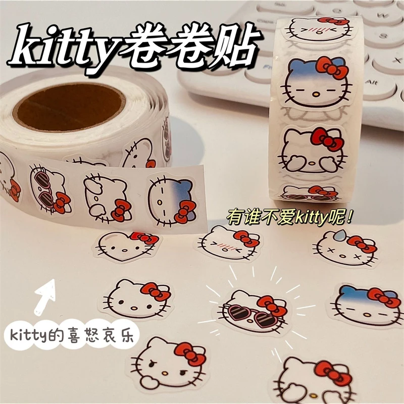 Sanrio Hello Kitty Roll Stickers Cute Cartoon KT Cat Sealing Sticker Kawaii Charm Room Decoration Decorative Holiday Gifts