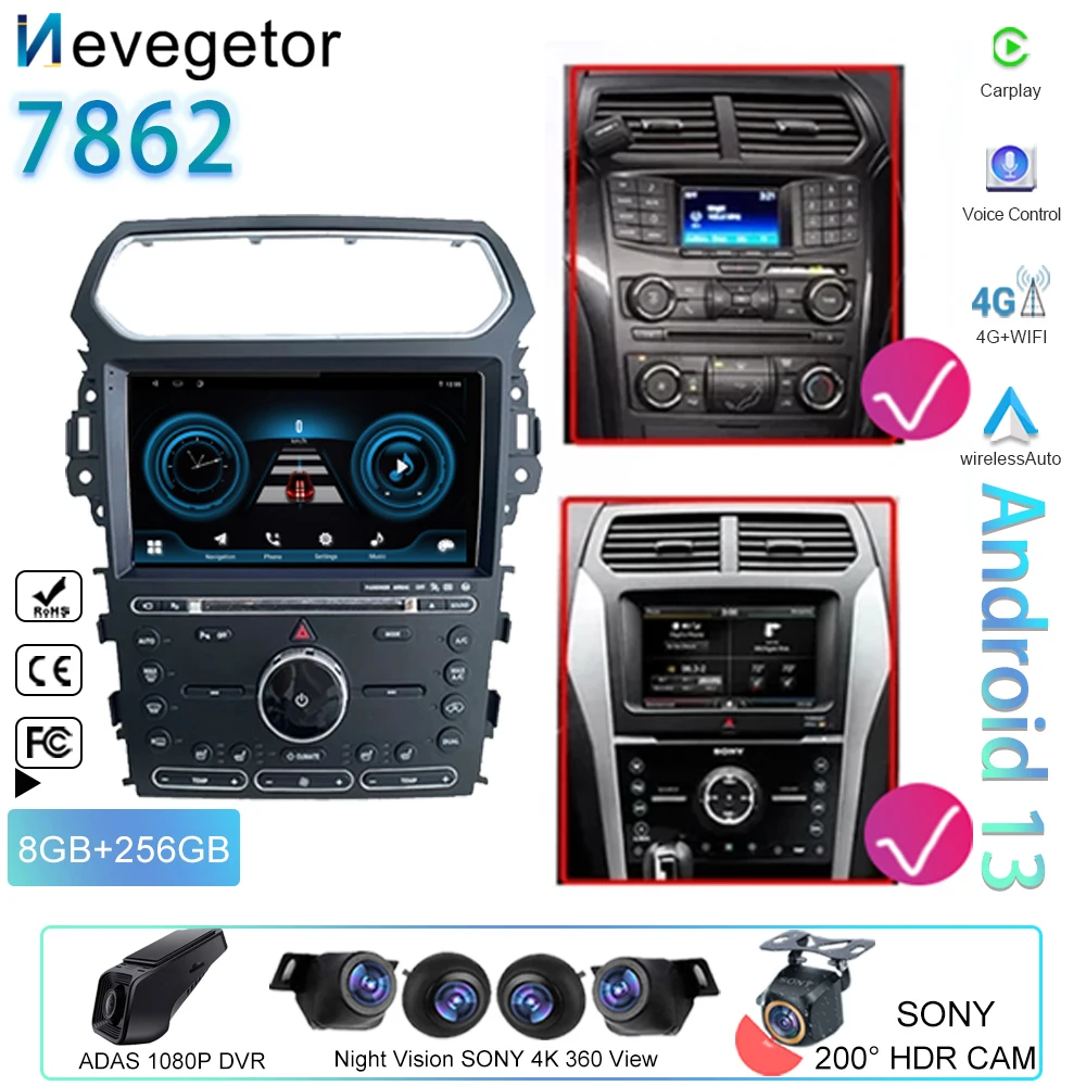 For Ford Explorer 5 2011- 2019 Android Auto 4G WIFI Car Radio Multimedia Video Player Stereo GPS Navigation BT DSP No 2Din DVD