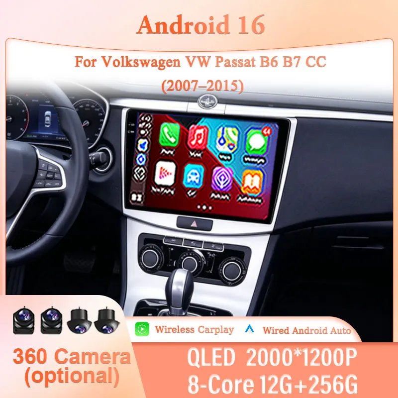 

10" Android 16 for Volkswagen VW Passat B6 B7 CC 2007–2015 Audio Car Stereo HD Touch Screen Wireless CarPlay GPS Navi BT 4G DSP