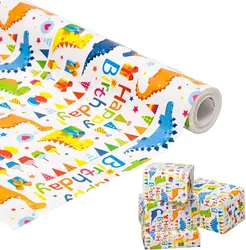 1 Roll 17 Inch X 32.8 Feet Birthday Wrapping Paper,Birthday Gift Wrapping Paper,Wrapping Paper Roll-,Colorful Dinosaur Pattern