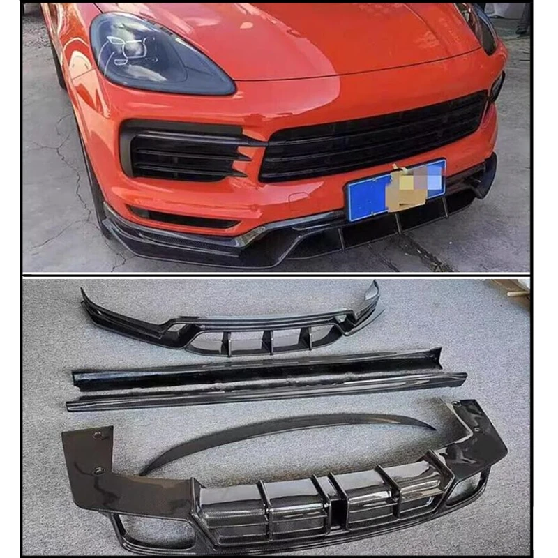 REAL CARBON FIBER Front Lip Rear Diffuser Side Skirt Kit Trunk Spoiler For Porsche Cayenne Coupe 2018 2019 2020 2021 2022 2023