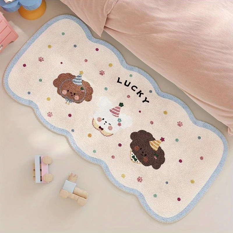 VIKAMA White Rabbit Milk Candy shaped Carpet Bedside Soft Long Carpet Anti slip and Water absorbing Floor Mat Home Decoration