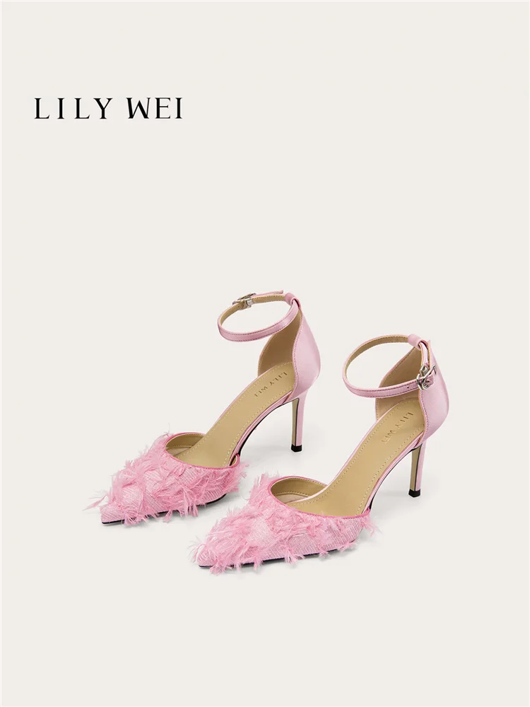 

Spring and summer pointed silk water diamond bow tassel sandals for banquets, large size, small size, widened version women shoe
