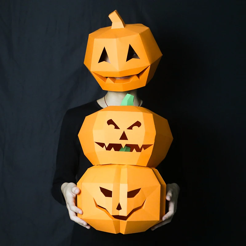 Molde de papel 3D para cabeza de calabaza, máscara de cabeza de calabaza, modelo Animal, accesorios de Cosplay de Halloween, juego de rol para fiesta, máscaras artesanales DIY