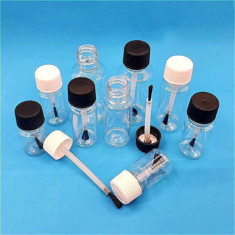 Botol Cat Kuku Plastik 5-30Ml Botol Kosong Cair dengan Tutup Kuas DIY Kerajinan Botol Isi Ulang Bening Stoples Penyimpanan Anti Bocor