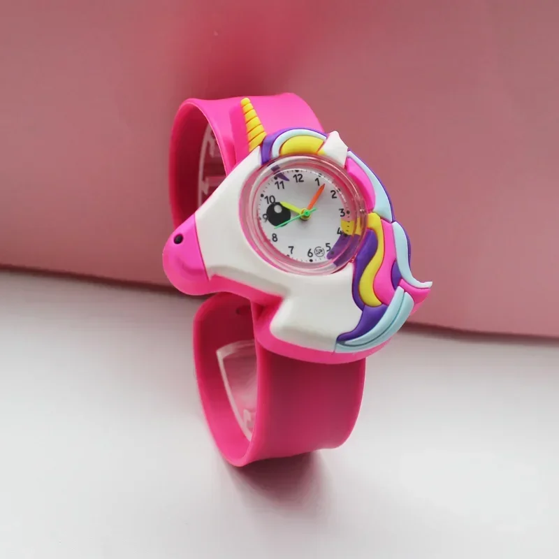 Fashion Cartoon Unicorn Flash Light Girls Watches Kids with Bracelet Silicone Strap Children Watches Clock 2024 New Design