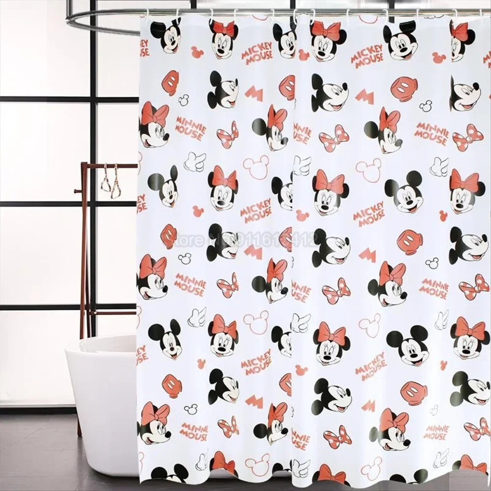 Mickey Minnie Mouse Shower Curtain Bathroom Waterproof Cartoon 3D Print Wash Bath Drapes with Hooks 180x200cm Size