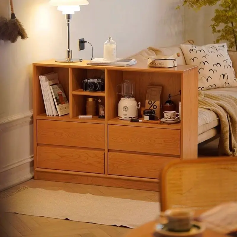 Solid wood bookcase, cherry wood low cabinet floor combination bookshelf, side cabinet