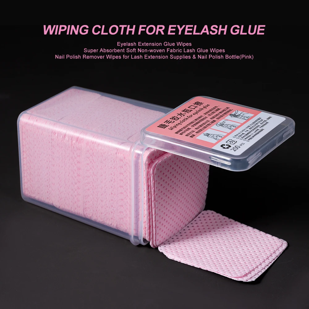 200/300/600pcs Lint Free Nail Wipes Non-Woven Fabric Nail Cleaning Pads Pink Lash Extensions Glue Cleaning Wipes Salon Supplies