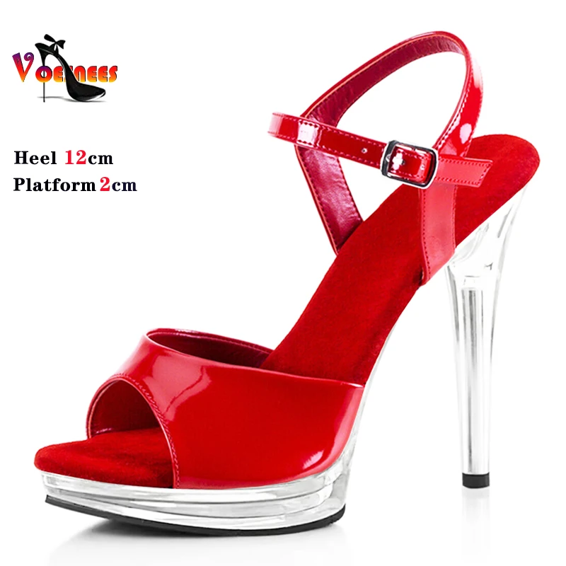 Solid Blue Women\'s Sandals With Heels 12cm Pole Dancing Practice Shoes Thin Heel Clear Crystal Platform Party Wedding Shoes