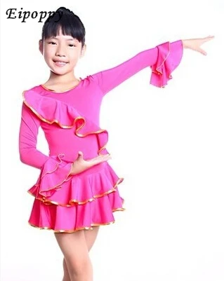 ชุดเต้นรำแขนยาวสำหรับเด็กผู้หญิงกระโปรงชุดเต้นรำละตินใหม่ฤดูใบไม้ร่วง