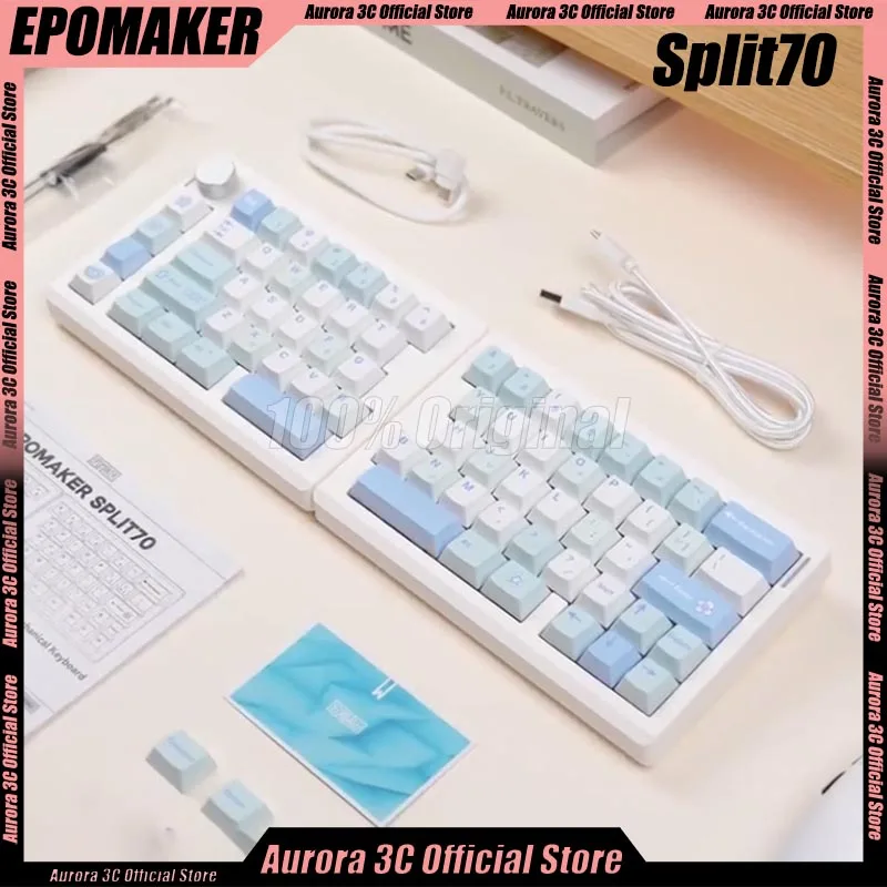 

New Epomaker Split70 Split Mechanical Keyboard Qmk Via Control Knob Wireless 65% Layout Rgb Switch Hot Swap Customized Keyboard