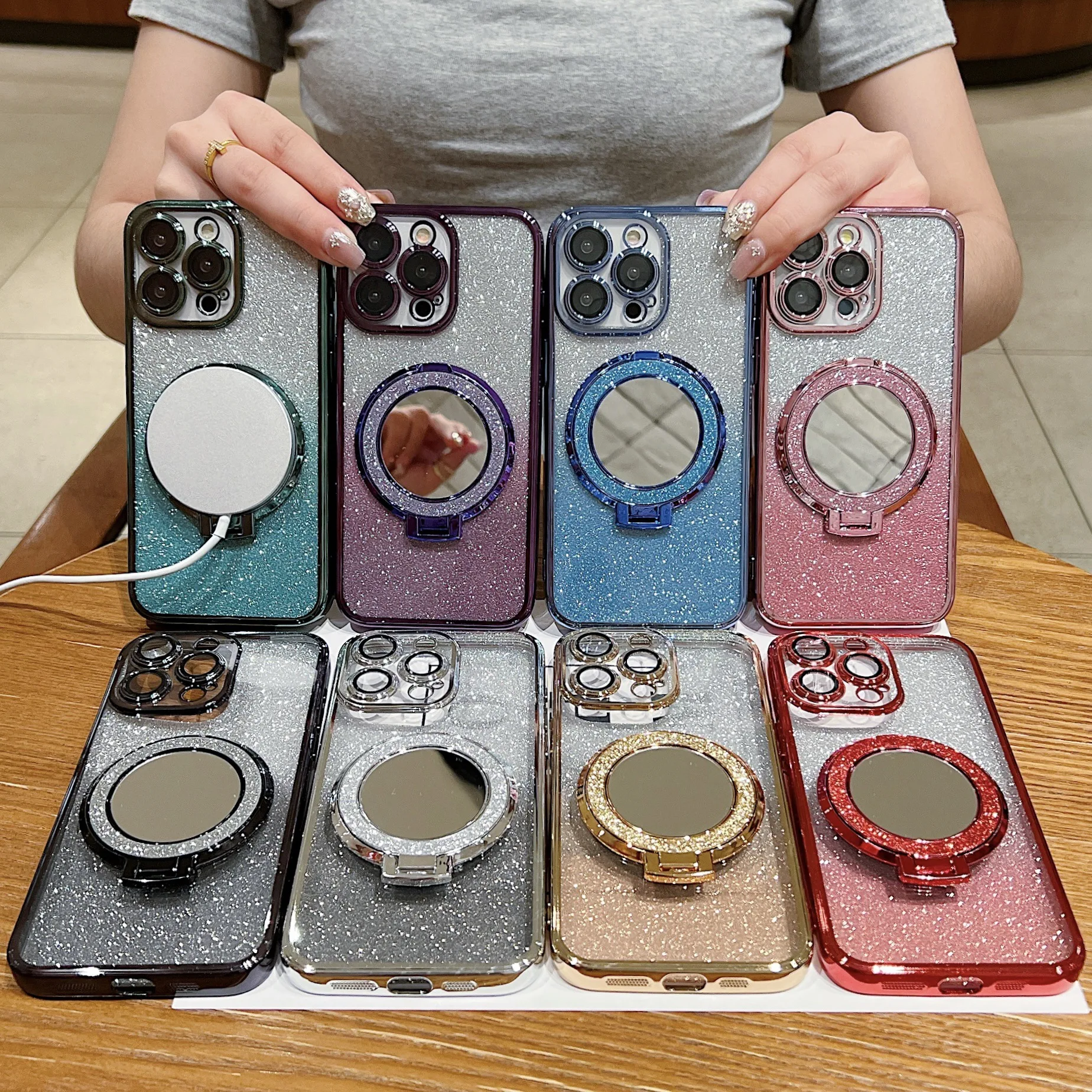 Phone Cases Vogue - Glitter Mirror Bracket Phone Case For