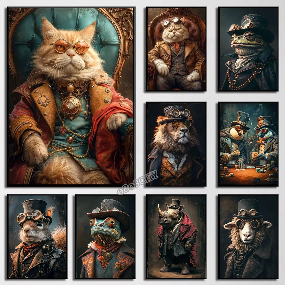 Oil Painting By Numbers Kits Steampunk Animals Royal Cat Sheep Drawing Canvas DIY Pictures By Numbers Home Decor,No Frame