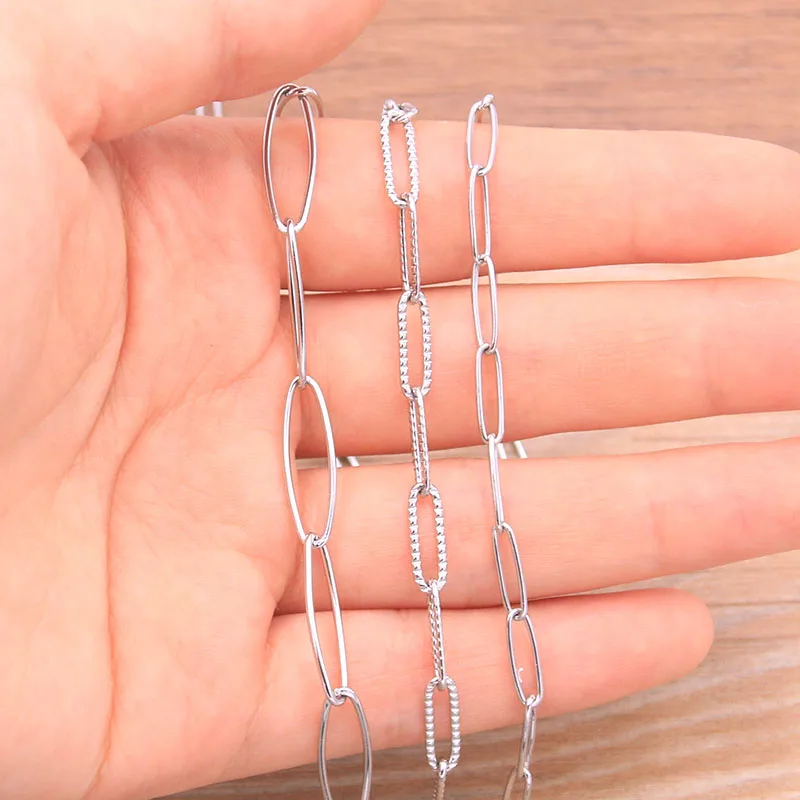 PULCHRITUDE 1 Meters 3 Styles Stainless Steel Chain Oval Link Bulk DIY Wallet Jewelry Necklace Making Handmade Accessories