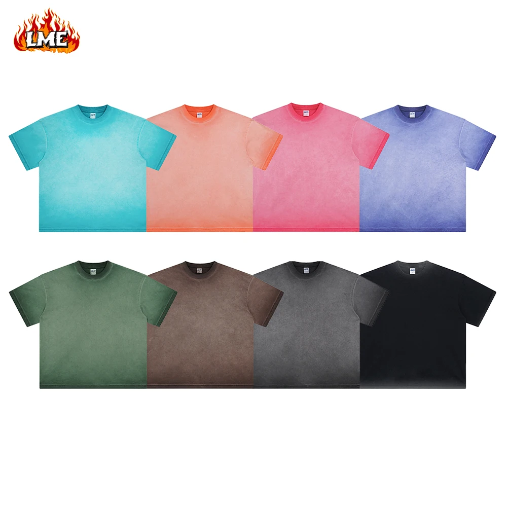 LME High Quality Custom Screen Digital Printed 250GSM 100% Cotton Heavyweight Oversized Vintage Acid Wash Men T Shirt