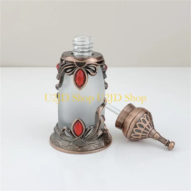 U2JDビンテージガラスエッセンシャルオイル香水用ディスペンサー収納ボトルビンテージ空の人工補充可能な瓶15ml