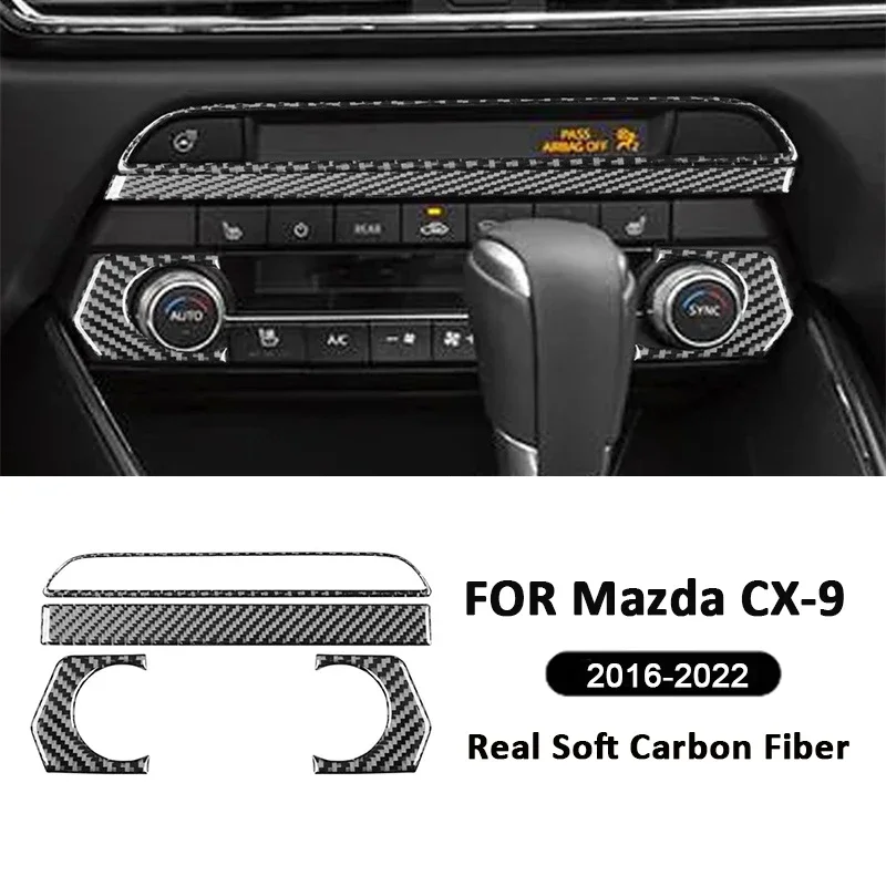 

For Mazda CX-9 2016-2022 Carbon Fiber Car Center Console Air Conditioning Control Panel Trim Frame Kit Decoration Sticker