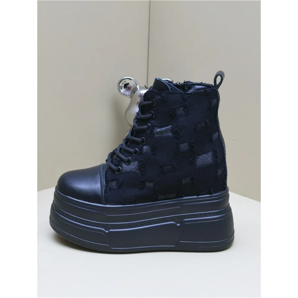 

Women's Canvas Sneakers 12cm Hidden Heel Thick Sole Platform Shoes Casual Canvas Shoes High Heel Sneakers Fashion Style