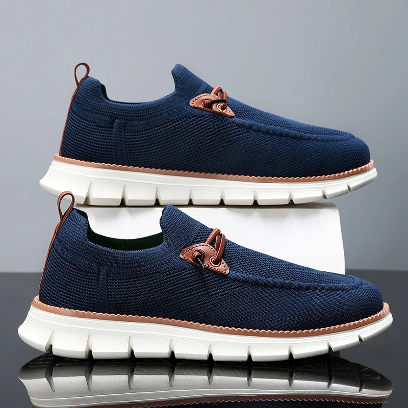 

Hot Summer Blue Loafers For Men Fashion Knit Lightweight Slip-on Men's Casual Shoes Comfortable Breathable Urban Man Sneakers