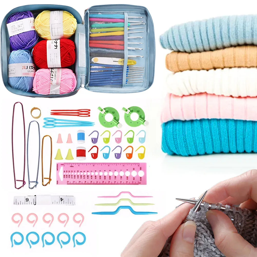 67Pcs Crochet Hooks Kit with Case Crochet Yarn Set Colorful Crochet Needles Weave Yarn Kit Ergonomic Handle for Crochet Lovers