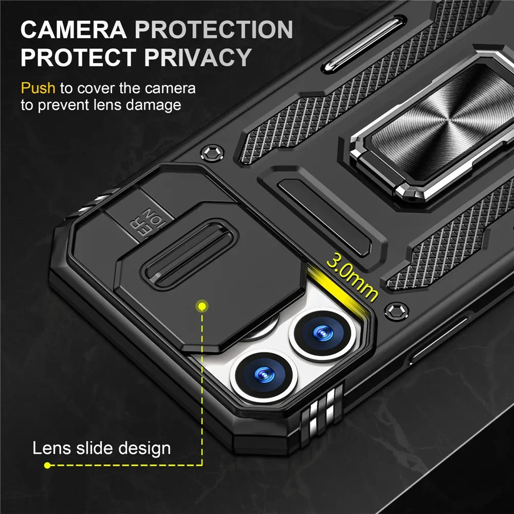 For Xiaomi 14T Poco X6 Pro 5G Shockproof Case Lens Slide Ring Back Funda For Poco C65 X6 X 6 M6 X5 F6 Pro F5 Redmi Note 13 Coque