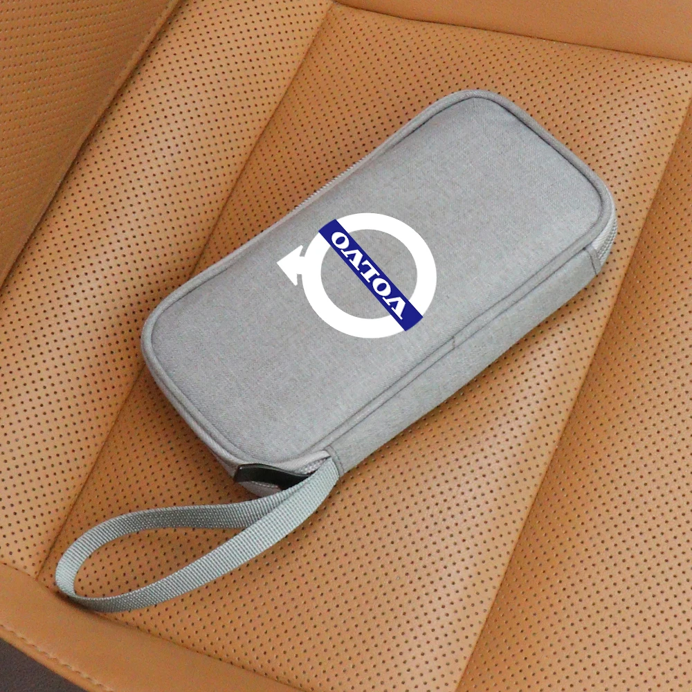 1Pc Portable Car Travel Storage Bag Car Emblem Keys Card Ticket Pouch For Volvo Rdesign XC60 XC90 V40 V50 V60 S40 S60 S80 AWD T6