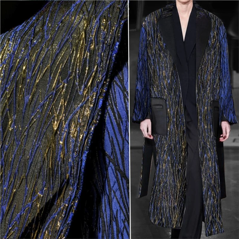 

Blue Gold Random Line Jacquard Fabric Heavy Three-Dimensional Suit Trench Coat Bag Clothing Designer