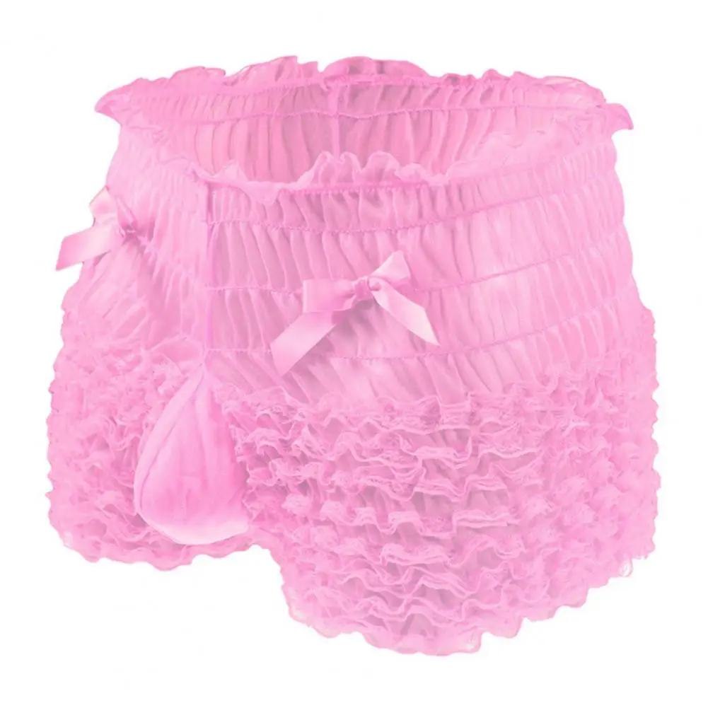 Men's High Waist Lace Panties with Bowknot
