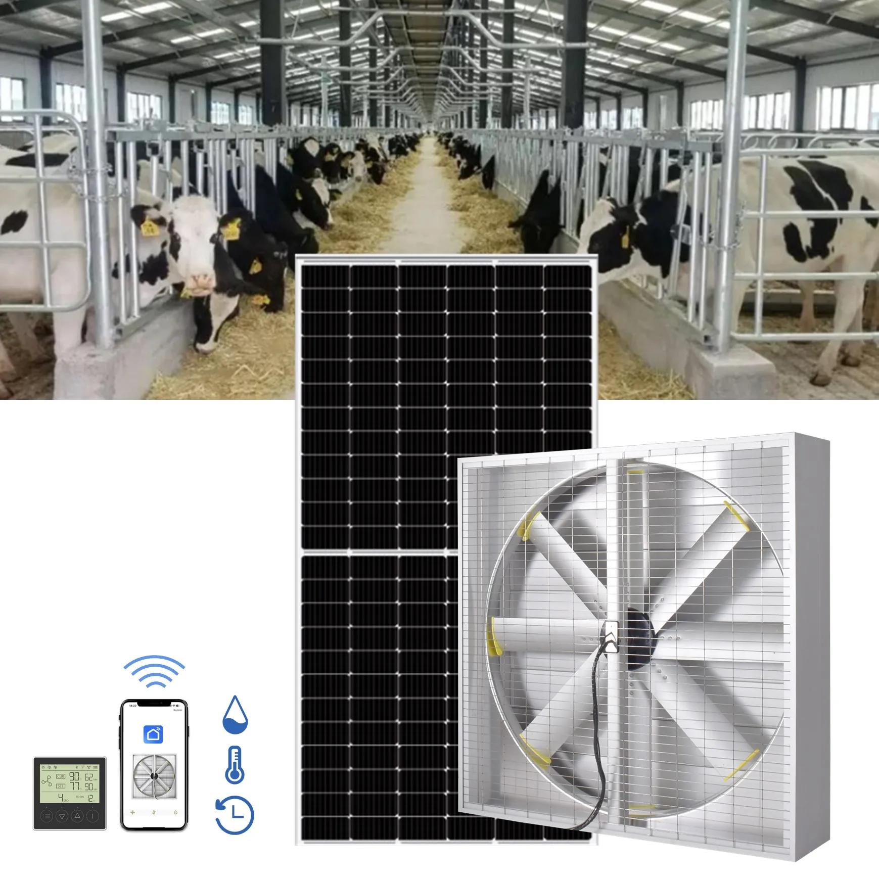 Poultry Farm Livestock DC Motor Wall Mounted Axial Flow Fan Solar Power Industrial Wall Exhaust Ventilation Fan Cooling Vent Fan