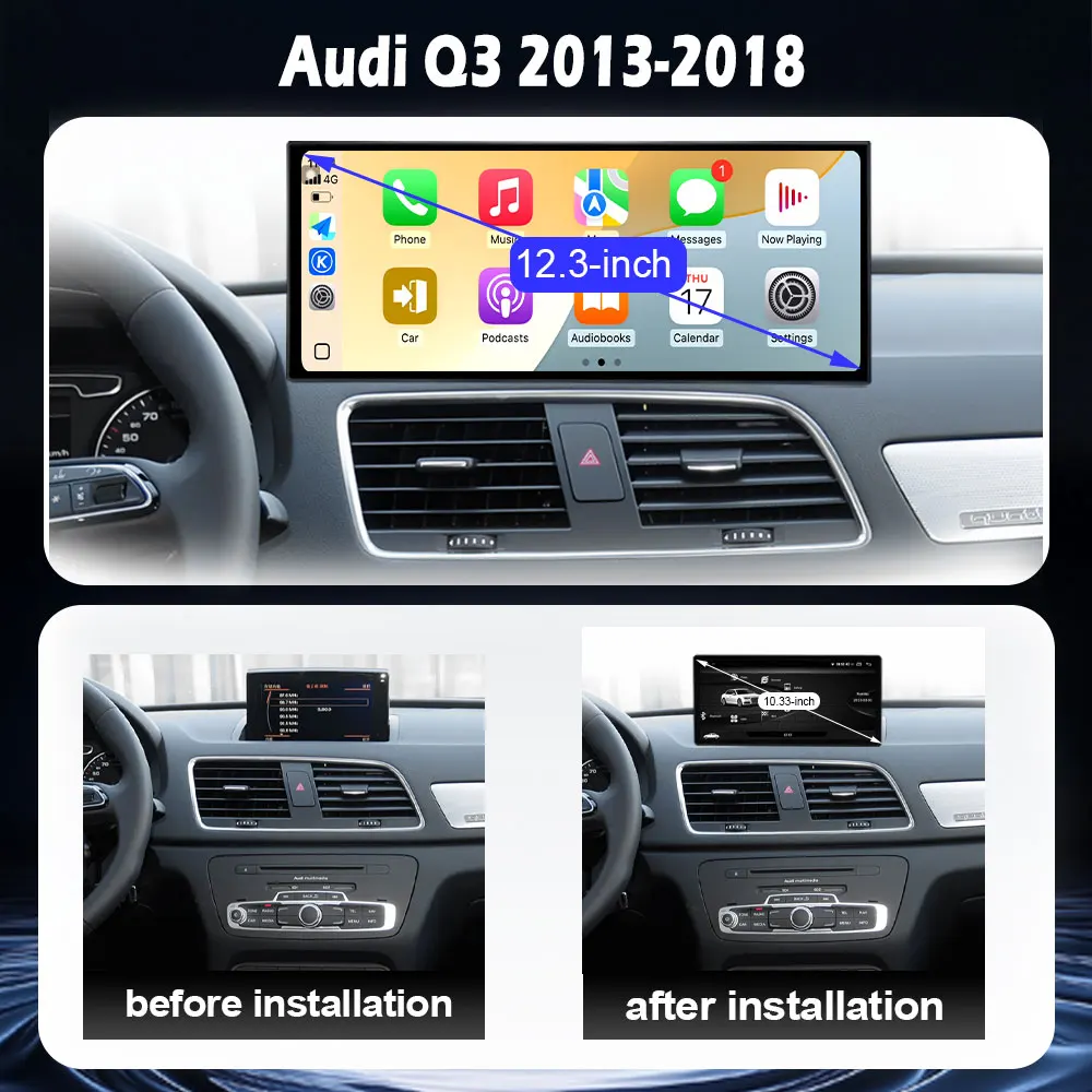 For Audi Q3 2013-2018 Android 16 Car Radio Multimedia Player DSP Stereo 4G WiFi BT Carplay QLED Screen Auto Tools Head Unit