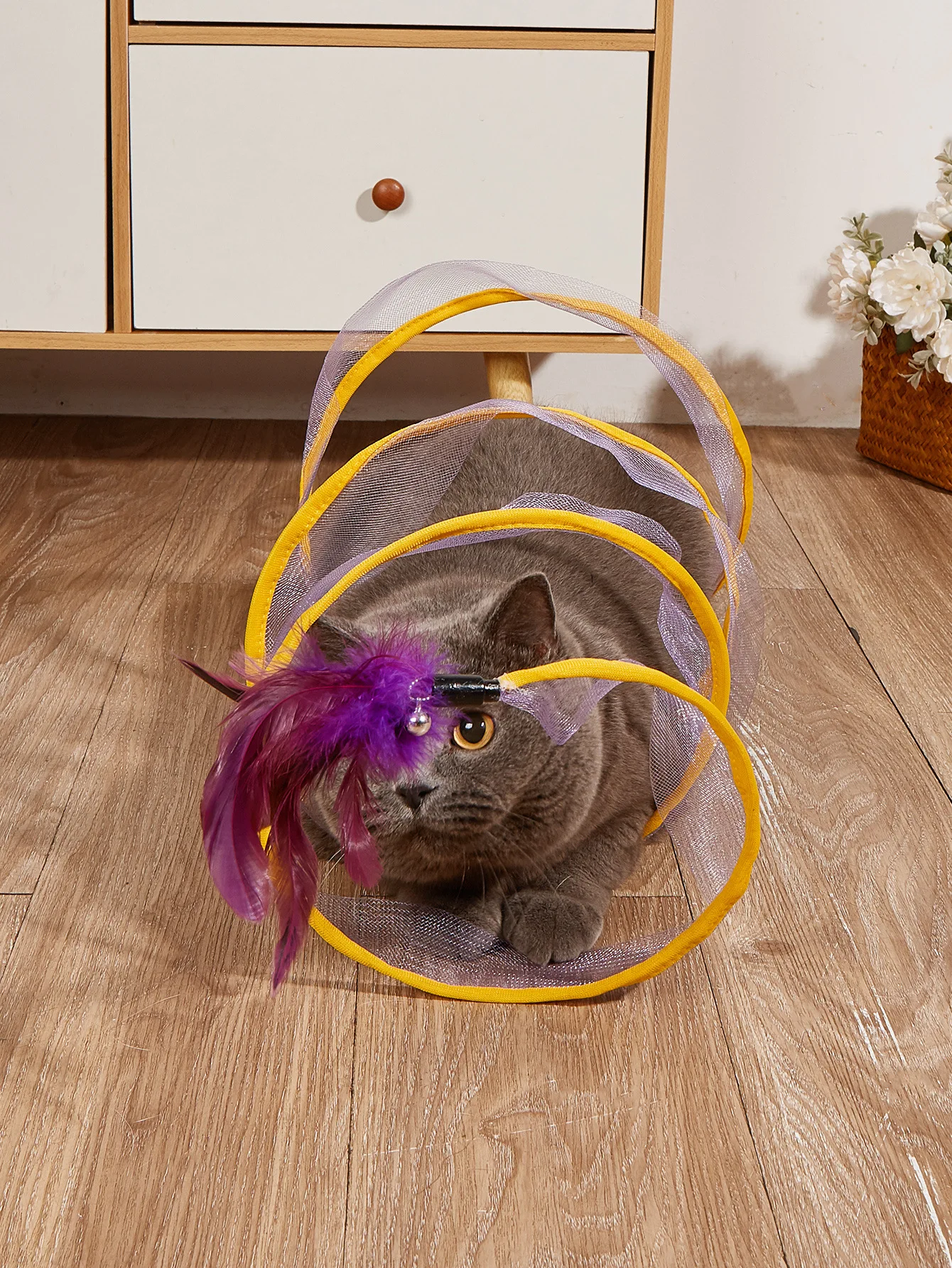 

S Type Cats Tunnel Spring Toy Folded Cat Tunnel With Plush Mouse Cat Outdoor Indoor Toy Kitten Interactive Tunnel Toy Pet Supply