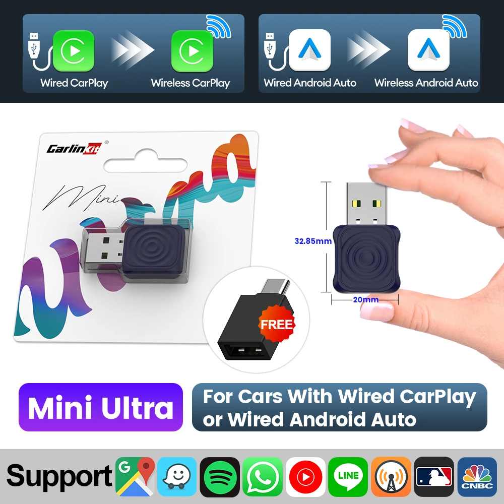 Carlinkit 5 2air Mini Ultra Wireless CarPlay Android Auto Wireless Box 2in 1 Adapter 2-kanaals werk Waze Spotify 5,8 Ghz WiFi GPS